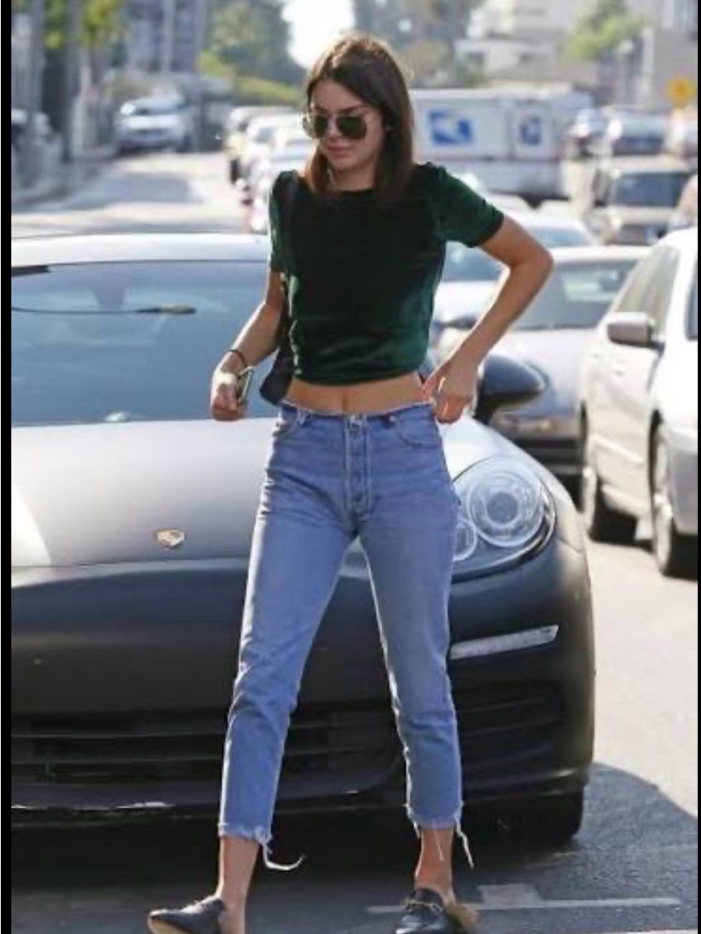 DRIFTER Paix green velvet top seen on Kendall Jenner size XS